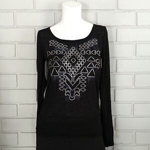 Spoiled Black Silver Navajo Pattern Long Sleeve Top. Sz Small